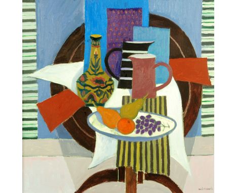 David M. Martin, oil on canvas, "Striped Mat".  75 cm x 75 cm (see illustration).   CONDITION REPORT:  This painting is in fi