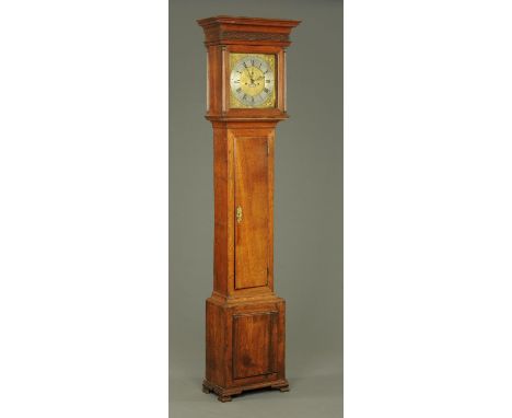 A George III oak longcase clock, William Glover, Worcester, with eight day striking movement, dial width 30.5 cm, the case wi