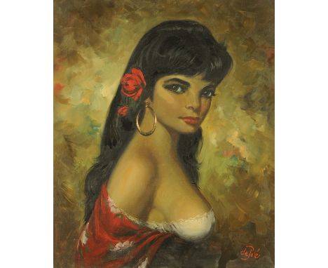 Willy de Pre (b. 1922 German), oil on canvas, portrait of a lady.  60 cm x 50 cm.