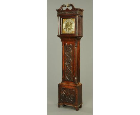 A George III oak longcase clock by Sagar of Kirkby Stephen, with marriage dial to Anthony & Ruth Robinson, silvered brass dia