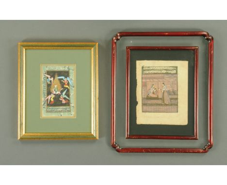 Indian School, two gouache paintings/book plates, each with ink inscription.  Images 16 cm x 12 cm and 175. cm x 11 cm.    CO