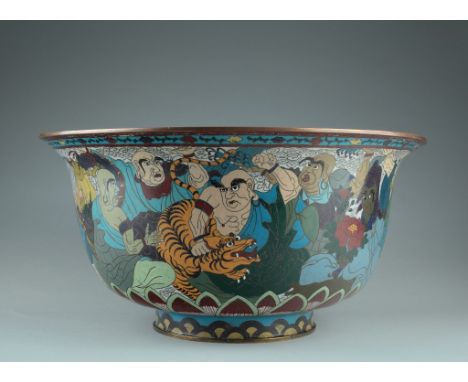 Age: 19th century Description: A very large and imposing cloisonn‚ bowl with an unusually wide range of colours. Decorated on