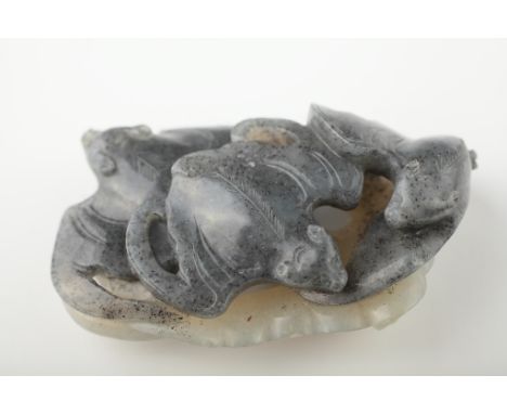 Date: Mid-Qing dynasty  Description: A superb Chinese black  white nephrite jade bat group. Well composed to conform to the o