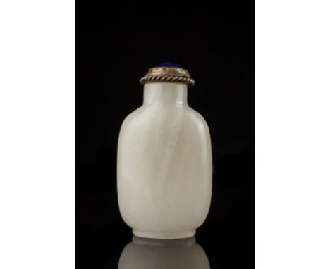 Age: Mid-Qing dynasty   Descriptions: An attractive Chinese greyish white nephrite jade snuff bottle of flattened rounded rec