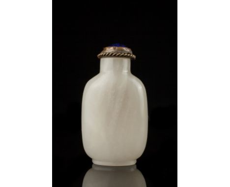 Age: Mid-Qing dynasty   Descriptions: An attractive Chinese greyish white nephrite jade snuff bottle of flattened rounded rec