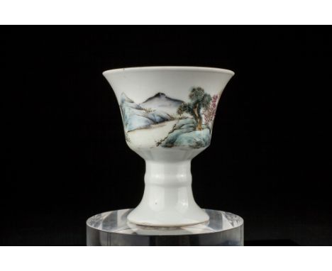 Age: Qing dynasty possibly Qinglong   Description: A Chinese Famille Rose stem cup, of flared rim form, painted exterior in s