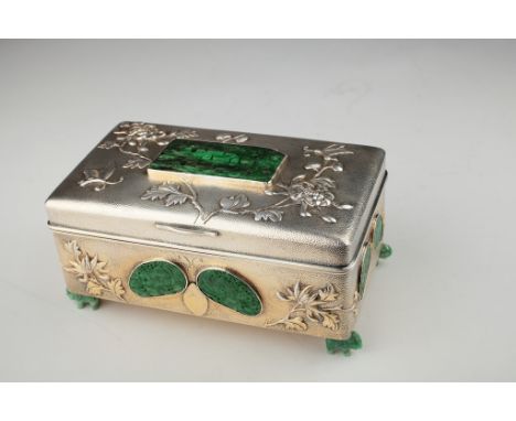 Age: Qing dynasty   Description: A fine Chinese green jadeite inlaid export silver box. The Chinese export silver box with 'c