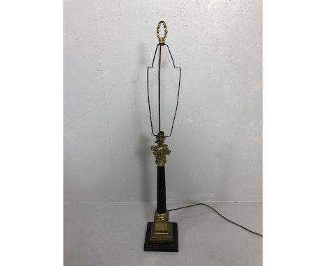 Vintage Lighting, Corinthian column lamp base of gilded and blackened metal along with its shade cage approximately 94cm high