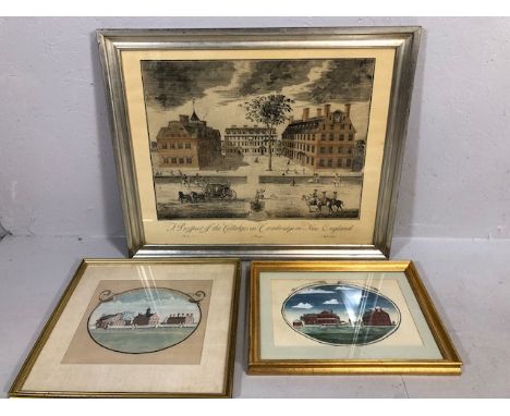 Pictures of American interest: paintings of Hollis Harvard and Massachusetts halls both framed and glazed, the larger 49 x 46