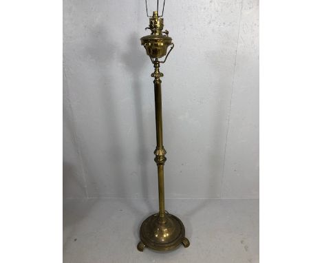 Vintage lighting, heavy brass standard lamp in the style of a Victorian Oil Lamp approximately 180 cm high including  shade a