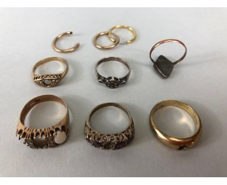 Scrap 9ct gold, selection of ring settings and earrings approximately 32.1g plus one 9.25 silver and one silver and 9ct gold 