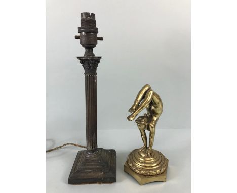 Vintage lighting, mid 20th century Corinthian column lamp base approximately 32cm high along with a classical statue of a Gre