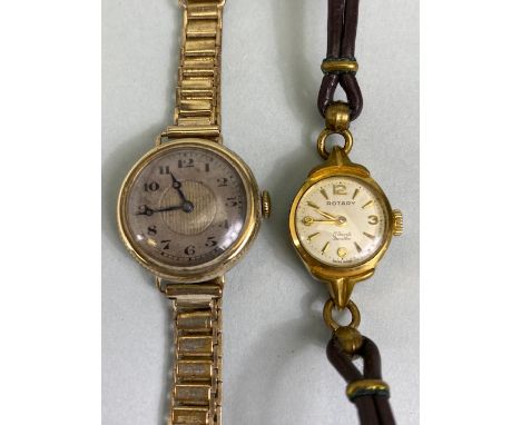 9ct gold cased ladies dress watch on a RG bracelet, winds and runs, along with a vintage Rotary ladies strap watch 