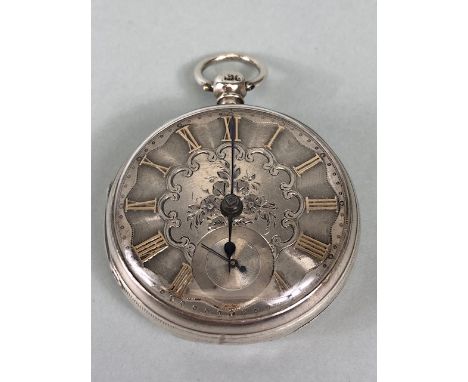 Silver hall marked Gents dress pocket watch , engine turned and engraved dial with gold roman numerals and secondary dial app