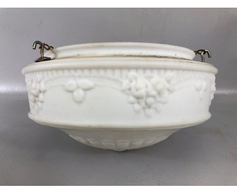 Vintage Lighting: 1930/40s milk white glass drop shade in a classical style embossed with swags of flowers approximately 32cm