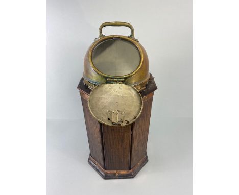 Early 20th century Ships, Marine Binnacle compass, oak cased with brass mounting and hood A.F