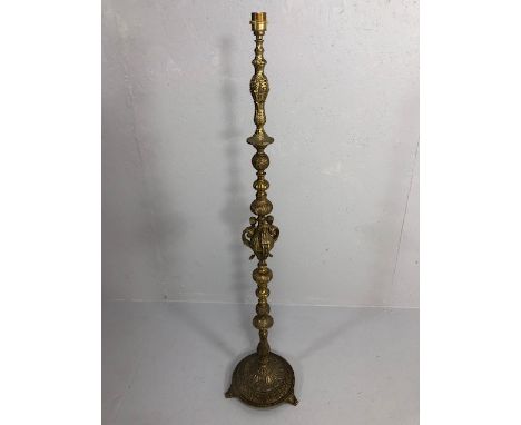 vintage lighting , 20th century brass standard lamp base  decorated in the 18th century style with foliage and grotesque mask