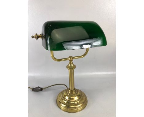 Vintage Lighting, mid century bankers desk lamp, metal base with green glass shade approximately 39cm high 