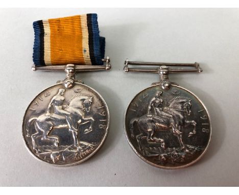 Military Interest, two WW1 British war medals for Somerset light Infantry  3122 PTE B Long SOM LI and 9968 PTE R Larcombe, SO