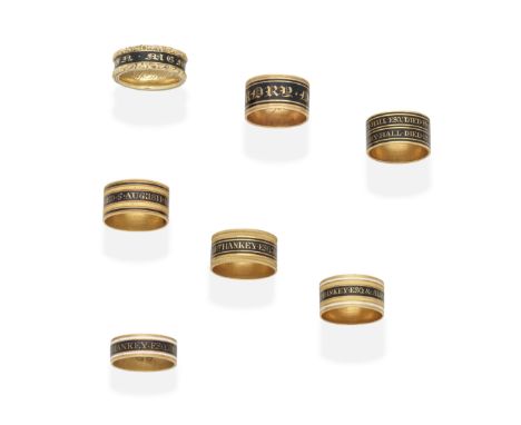 COLLECTION OF MOURNING RINGS, EARLY 19TH CENTURY1st:1817, the black enamel band inscribed  IN MEMORY OF,  2nd: 1815, the blac