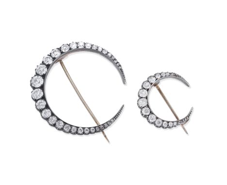 TWO DIAMOND CRESCENT BROOCHES, CIRCA 1890Each brooch set throughout with old brilliant, cushion and rose-cut diamonds, mounte