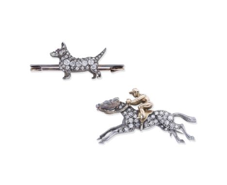 TWO DIAMOND BROOCHES, CIRCA 19001st: Designed as a horse and jockey, the horse set with single and brilliant-cut diamonds,  2
