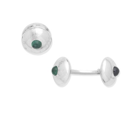 GEORG HORNEMANN: GEM-SET CUFFLINKSDouble-sided, each set with an emerald or sapphire cabochon, signed Hornemann, gemstones un