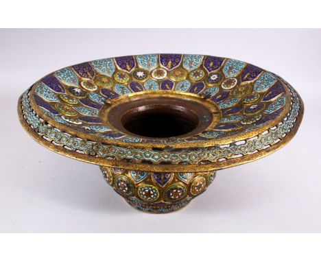 A 19TH CENTURY ISLAMIC ENAMEL KASHMIRI BASIN, decorated with roundel of formal floral design, 46cm diameter.