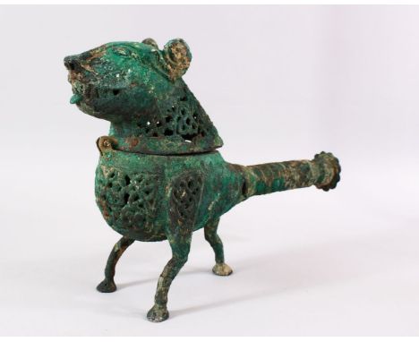 AN ISLAMIC STYLE BRONZE OPENWORK INCENSE BURNER IN THE FORM OF A LION  40Ccm