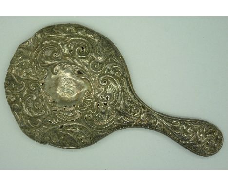 A silver hand mirror, a/f