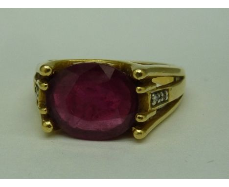 An 18ct gold, ruby and diamond ring, weight 6.5g, size N