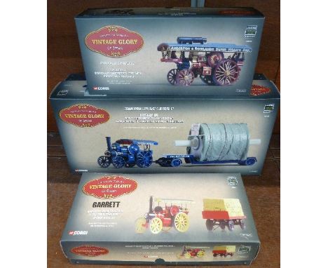 Three Corgi Vintage Glory of Steam showman model vehicles, 80307, 80101 and 80102