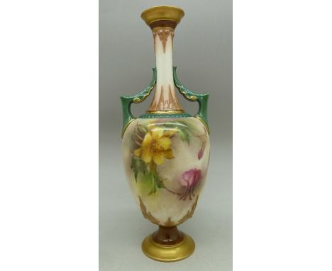 A Hadley's of Worcester two handled vase, a/f, height 18cm