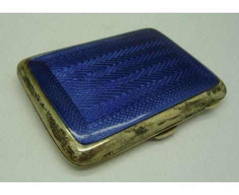 A silver and guilloche enamel cigarette case, weight 67g