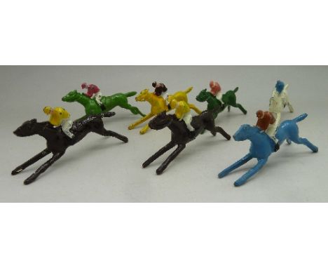 Ten painted lead horse racing Chad Valley figures