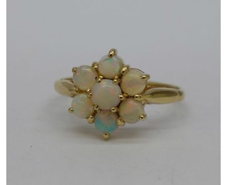 A 9ct gold and opal cluster ring, weight 3g, size P