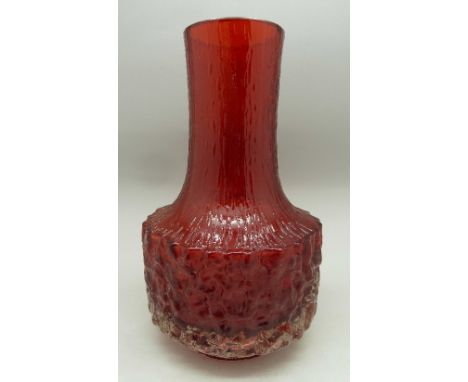 A Whitefriars 9818 pattern ruby mallet vase designed by Geoffrey Baxter, 1972-74, height 18cm