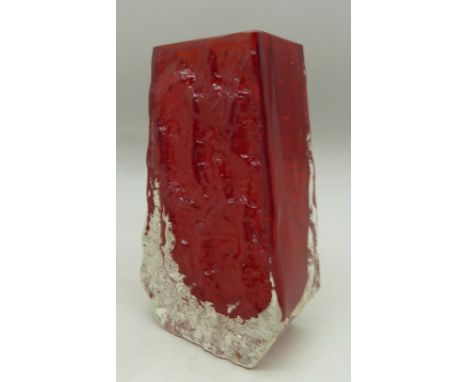 A Whitefriars coffin vase in ruby designed by Geoffrey Baxter, pattern no. 9686