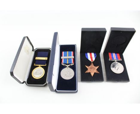 Boxed Medals Inc WW2 &amp; National Service Royal Navy Medal To G.J Flory RN x 4 682744