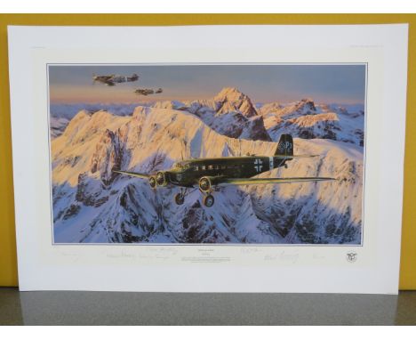 Unframed limited edition Robert Taylor print "Special Duties" 35/750 signed by the artist and Six Luftwaffe pilots. 35" BY 24