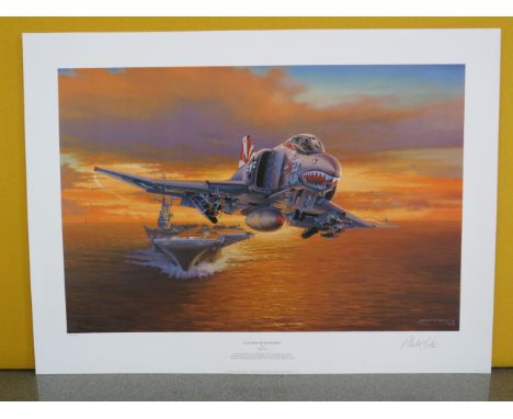 Unframed limited edition print by Philip West  "Launch At Sundown" 126/ 500 artist signed. 27" by 20".