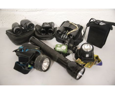 Hunting binoculars, Headlight, Maglite etc. see photos.