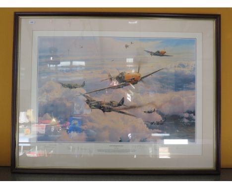 Framed Limited edition print by Robert Taylor "Most Memorable Day" No 534/1000, Signed by the artist, Adolf Galland and Three