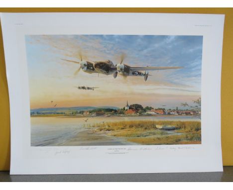 Unframed limited edition print by Robert Taylor "Coming Over the Estuary" No 467/1250 signed by the artist and Six P38 Aces, 
