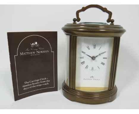 Swiss Made, Matthew Norman Carriage Clock. In very good working order, it comes with it's original foam lined case and expani