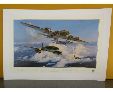 Unframed limited edition Robert Taylor print " Combat over the Reich" 35 of 750 signed by the artist and Five Luftwaffe Me262