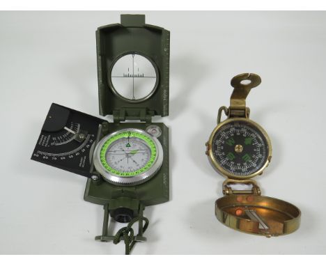 Brass Walkers compass with locking mechanism together with a qood quality modern Compass with inclination , Sighting tube in 