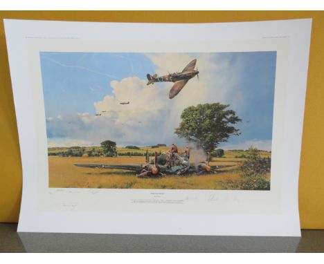 Unframed limited edition print by Robert Taylor " Fight for the Sky" No 424/500 Signed by the artist and six aces who flew sp