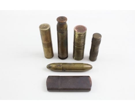 Trench Art Lighters Inc Vintage WW2 Brass Bullet Type &amp; Copper w/ Hunt Scene x 6 551008