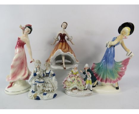 Selection of Continental ceramic figurines, the tallest stands 9.5".